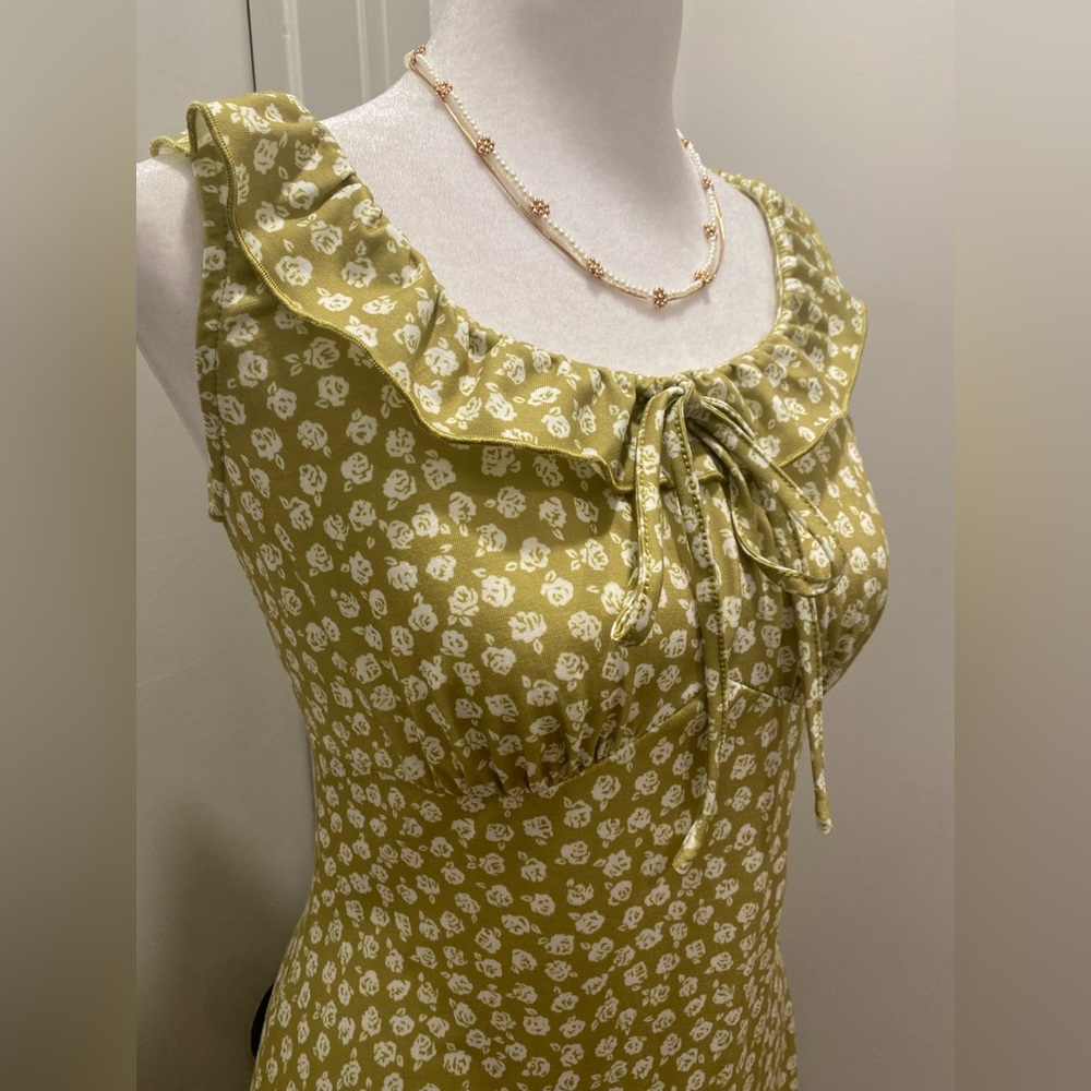 Grace Karin Olive Green Floral Midi Dress with White Print - Picture 4 of 16
